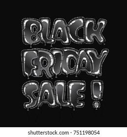 Black friday sale poster with letters in form balloons on black background. Vector illustration.