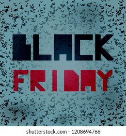 Black Friday Sale Poster with Many Crow on Sky Background. Vector Illustration