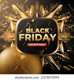Black Friday Sale poster. Modern abstract design with black and gold typography. Template for promotion, advertising, web, social and fashion ads. Vector illustration.