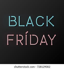 Black Friday Sale Poster with Neon Letters on Black Background. Vector illustration.