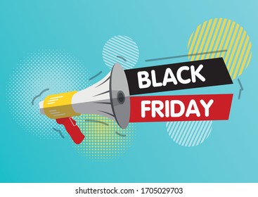 Black Friday Sale Poster. Sale pop art megaphone background. Holiday design template for advertising shopping.