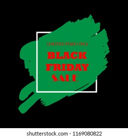 Black Friday Sale Poster with red text on grunge brush stroke. Acrylic grunge paint brush stroke. Shopping discount promotion. Banner for business, promotion and advertising. Vector illustration.