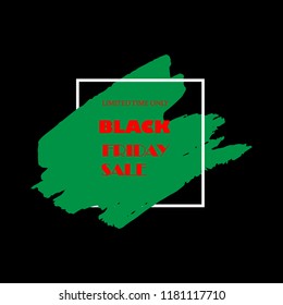 Black Friday Sale Poster with red text on grunge brush stroke. Acrylic grunge paint brush stroke. Shopping discount promotion. Banner for business, promotion and advertising. Vector illustration.