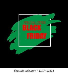 Black Friday Sale Poster with red text on grunge brush stroke. Acrylic grunge paint brush stroke. Shopping discount promotion. Banner for business, promotion and advertising. Vector illustration.