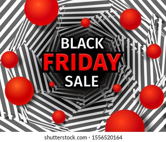  Black friday sale poster with red balls.  Social media web banner for shopping. Big sales online. Sale promotion special discount vector offer. Modern design  for banner, flyer, card, web. 