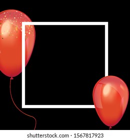 Black Friday Sale Poster with Red Shiny Balloons.