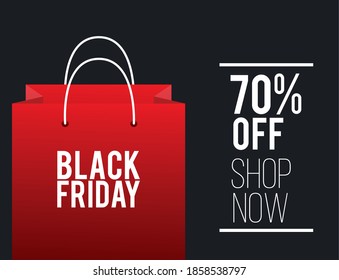 black friday sale poster with red shopping bag vector illustration design