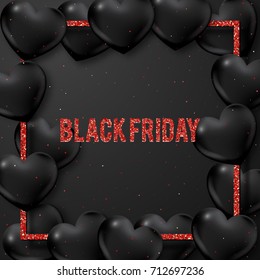 Black Friday sale poster with sales tag  with square frame. Vector illustration.