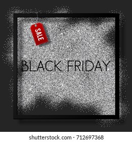 Black Friday sale poster with sales tag  with square frame. Vector illustration.