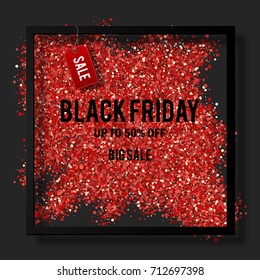 Black Friday sale poster with sales tag  with square frame. Vector illustration.