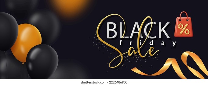 Black Friday Sale poster with shiny balloons on black background