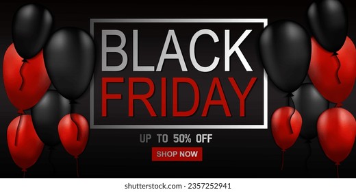 Black Friday Sale poster with shiny balloons. Vector illustration.