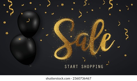 Black Friday Sale Poster with Shiny Balloons. Vector illustration. On yellow