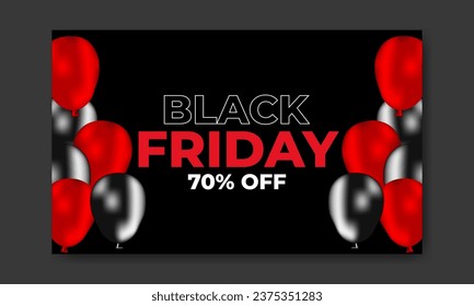 Black Friday Sale Poster with Shiny Balloons on Black Background with Square Frame. Shopping, sale banner, black friday Vector illustration.