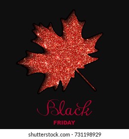 Black Friday sale poster with shiny maple leaves. Vector illustration.
