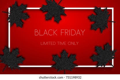 Black Friday sale poster with shiny maple leaves. Vector illustration.