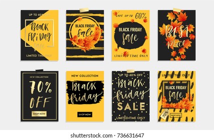 Black Friday Sale Poster with Shiny Balloons on Red Background with Square Frame. Vector illustration.