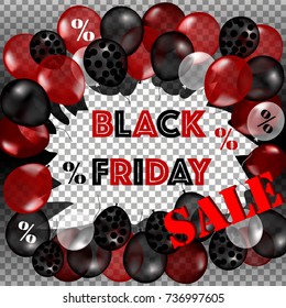 Black Friday Sale Poster with Shiny red and black Balloons on isolated background. Vector illustrationBlack Friday sale banner, poster, advertisement design.