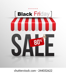 Black Friday sale poster with tag banner "up to 80". Vector illustration. Can use for promotion weekend sale.