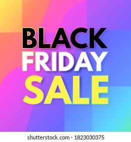 Black Friday Sale poster template. Super offer. 3D triangles and neon rainbow gradient effect.