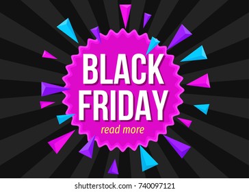 Black Friday  sale poster template with flying colorful  three-dimensional triangles. Discount and special offer banner. Vector illustration background.