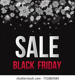 Black Friday  sale poster template with snowfall. Discount and  clearance  offer banner. Vector  background.