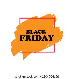 Black Friday Sale Poster with black text on orange grunge brush stroke. Acrylic grunge paint brush stroke. Shopping discount promotion. Banner for business, promotion, advertising. Vector illustration