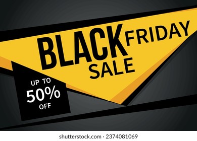Black Friday sale poster. Vector banner, Black Friday poster on black and yellow background.