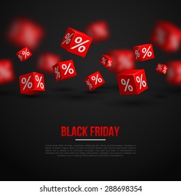 Cartel de venta del Black Friday. Ilustración vectorial. Plantilla de diseño para evento de vacaciones. 3d   Cubos con porcentajes. Fondo Festivo Original.