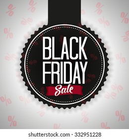 Black Friday Sale Poster Vector Illustration. Text on a Black Badge with Sale Banner and Percentage Symbols in the Background.