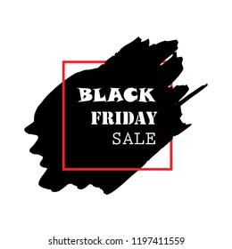 Black Friday Sale Poster with white text on grunge red brush stroke. Acrylic grunge paint brush stroke. Shopping discount promotion. Banner for business, promotion and advertising. Vector illustration