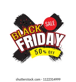 Black Friday Sale poster/banner over grunge textured brush painted discount 50% on white background. vector. banner. Business