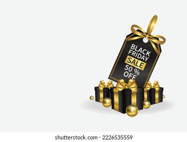 black friday sale price tag with gold ribbon