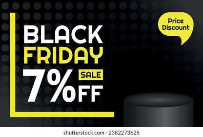 Black Friday Sale Product Template - 7% off Creative Advertising Banner, Black, White and Yellow, Polka Dots Background, Speech Bubble for Price