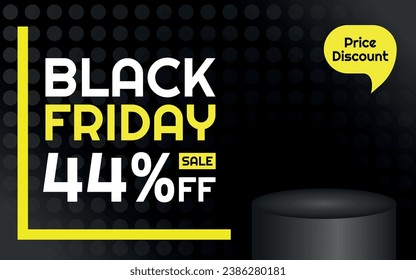 Black Friday Sale Product Template - 44% off Creative Advertising Banner, Black, White and Yellow, Polka Dots Background, Speech Bubble for Price