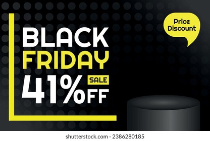 Black Friday Sale Product Template - 41% off Creative Advertising Banner, Black, White and Yellow, Polka Dots Background, Speech Bubble for Price