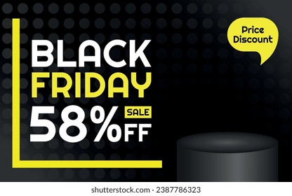 Black Friday Sale Product Template - 58% off Creative Advertising Banner, Black, White and Yellow, Polka Dots Background, Speech Bubble for Price