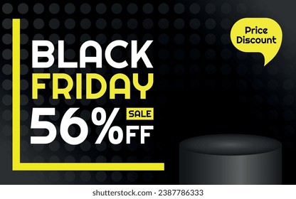 Black Friday Sale Product Template - 56% off Creative Advertising Banner, Black, White and Yellow, Polka Dots Background, Speech Bubble for Price