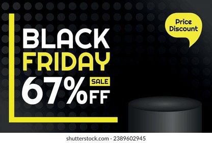 Black Friday Sale Product Template - 67% off Creative Advertising Banner, Black, White and Yellow, Polka Dots Background, Speech Bubble for Price