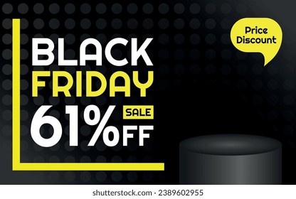 Black Friday Sale Product Template - 61% off Creative Advertising Banner, Black, White and Yellow, Polka Dots Background, Speech Bubble for Price