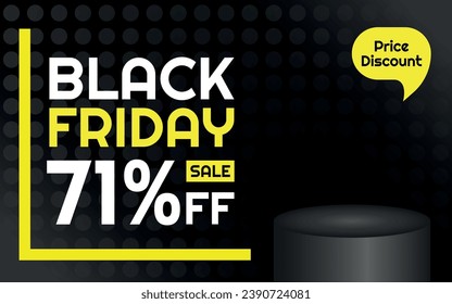 Black Friday Sale Product Template - 71% off Creative Advertising Banner, Black, White and Yellow, Polka Dots Background, Speech Bubble for Price