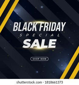 Black Friday sale promotion banner with glowing light on dark background