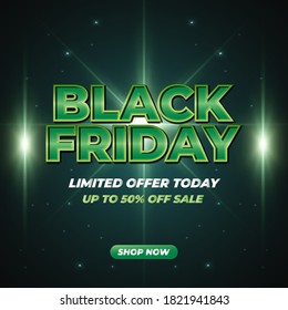 Black Friday Sale Promotion Banner With Green Text On Dark Background