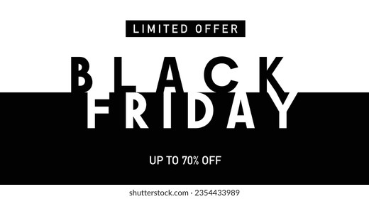 Black Friday Sale promotion  banner. Modern minimal design with black and white typography