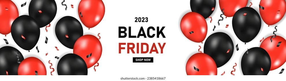 Black friday sale promotion banner with shiny balloons, Shopping sale and discount festive. Vector illustration.