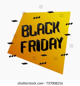 Black friday. Sale promotion banner or poster. Background with geometric volume shape. Vector illustration. Black and gold color