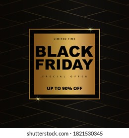 Black Friday Sale Promotion Golden Banner Template. Black Friday Luxury Dark Gold Background.