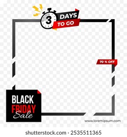 Black Friday venda promoção social media post. 3 dias para ir contando até o grande evento de venda