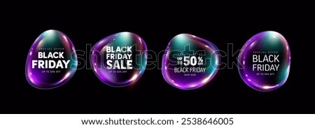 Black Friday Sale Promotional Banner Set Featuring Black Friday Neon Lights and Neon Bubble on a Dark Background.Highlighting Black Friday Discounts and Up to 50 Percent Off for Shopping Promotions