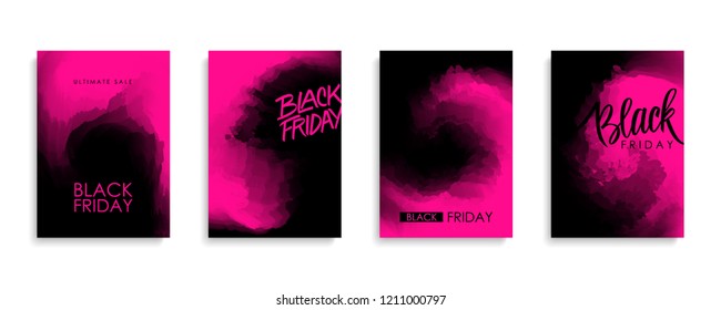 Black Friday Sale promotional flyers or covers set for black friday shopping, commerce, discount promotion and advertising. Vector illustration.